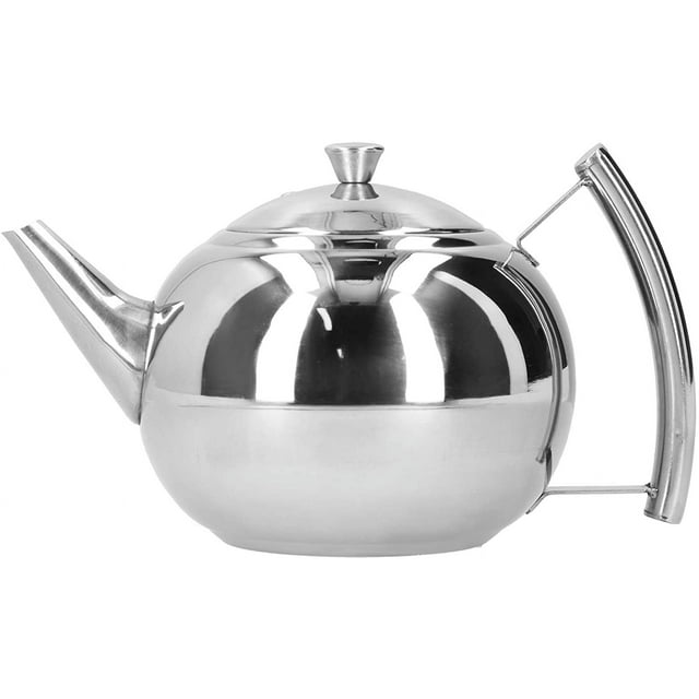 Durable Metal Teapot with Removable Infusion Filter, Fashion and Smooth Surface, Comfortable Grip Handle, Satin Finished Stainless Steel, 2L
