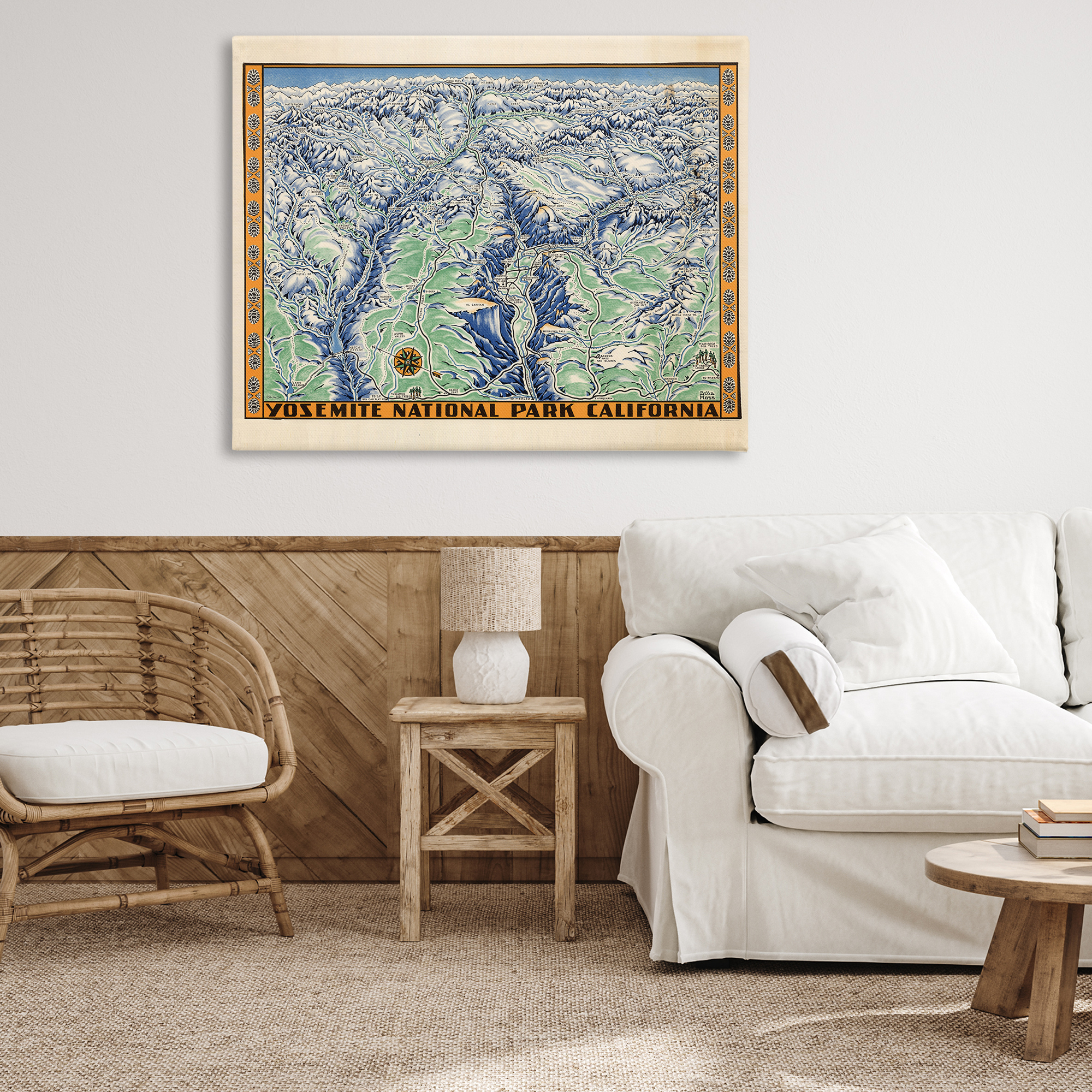 Stupell Industries Vintage Yosemite Map Town & City Painting Gallery Wrapped Canvas Art Print Wall Art, 48 x 36