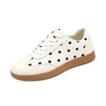 thumbnail image 3 of IEMIEMIEM Women's Sneakers Polka Dot Retro Low Top Lace Up Faux Leather Casual Comfort Walking Shoes Fashion Flat Sneakers White 8 Wide, 3 of 8