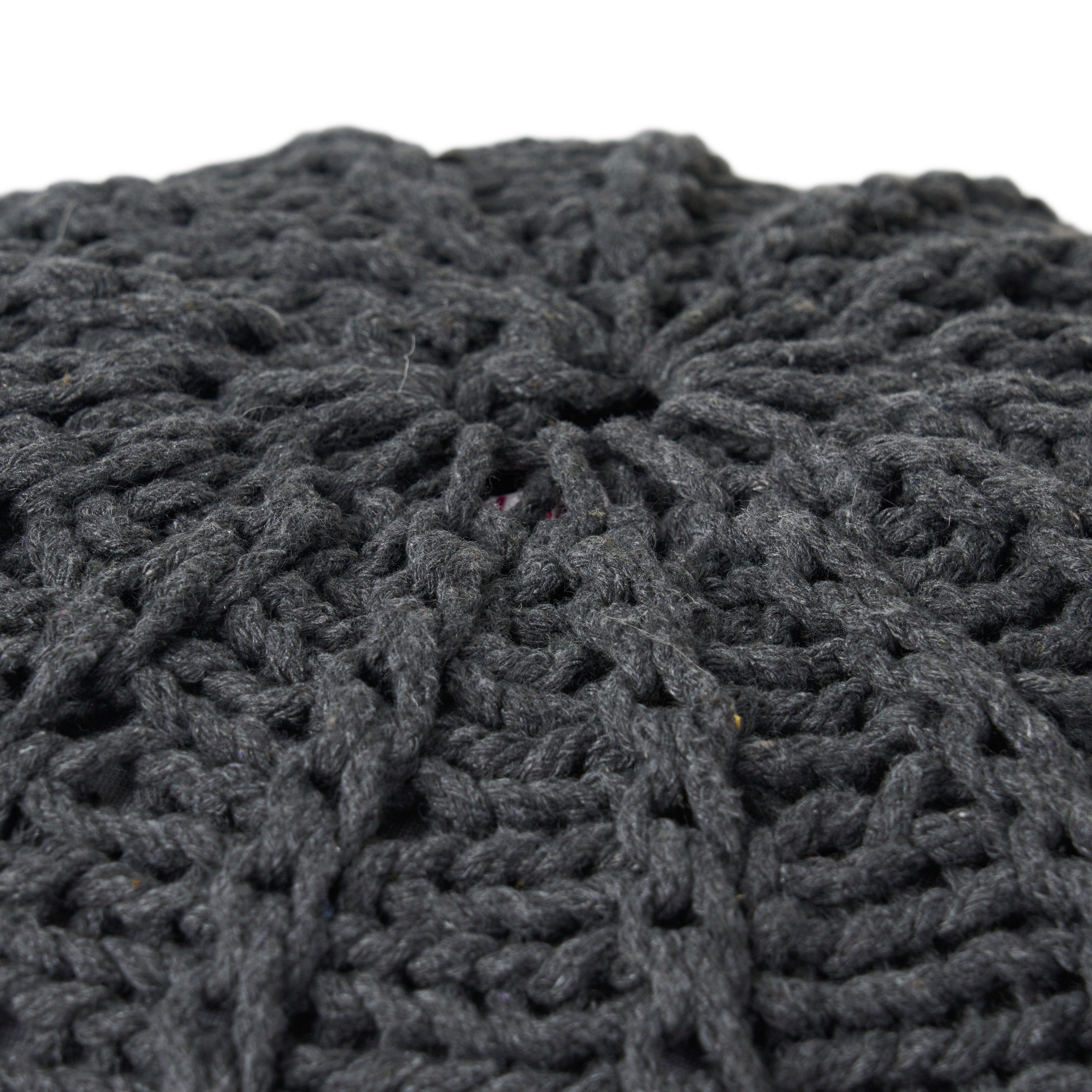 Noble House Cody Knitted Cotton Pouf, Dark Grey