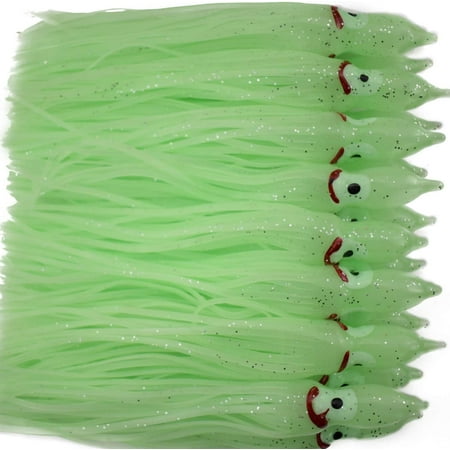 20pcs Squid Skirts Fishing Lure Trolling Fishing Lures Soft Octopus Baits for Saltwater Fishing 6in/15CM (Luminous Green with Eye)