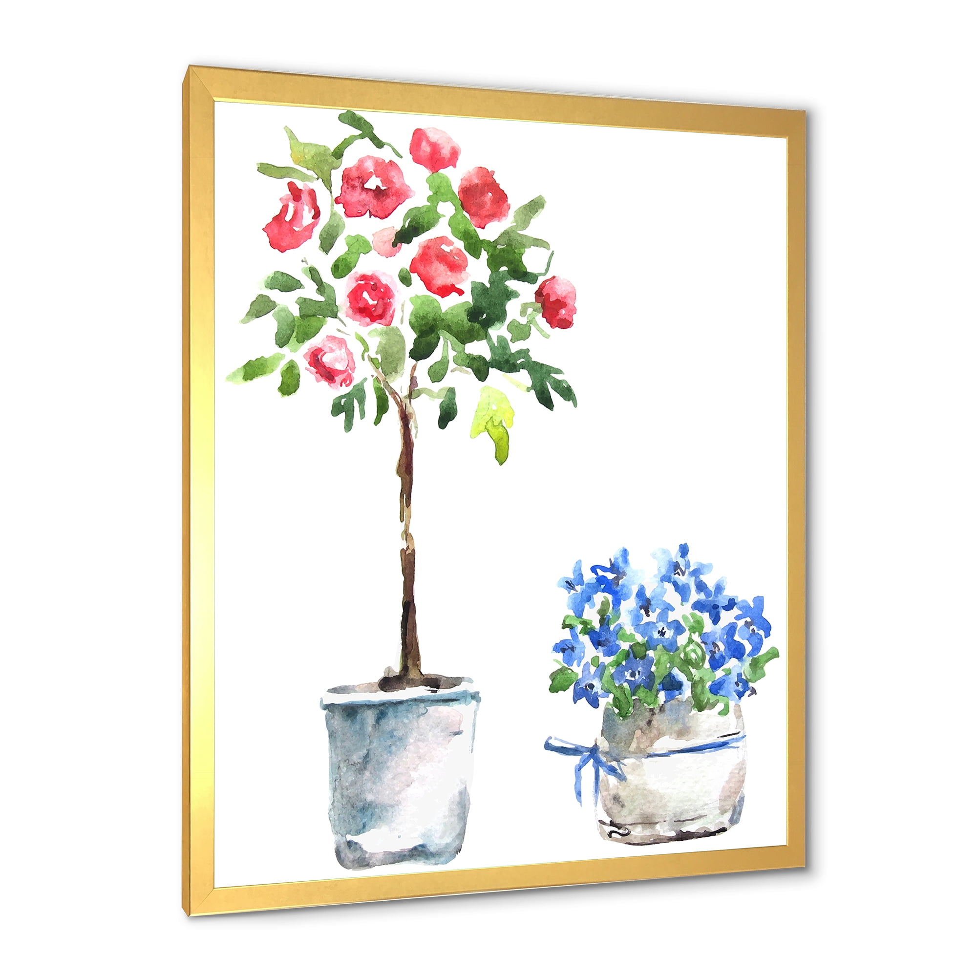 Designart 'Red and Blue Houseplants' Traditional Framed Art Print