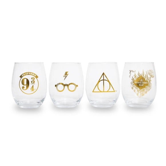 Copas de vino sin tallo Toynk, iconos de Harry Potter, 600 ml, juego de 4