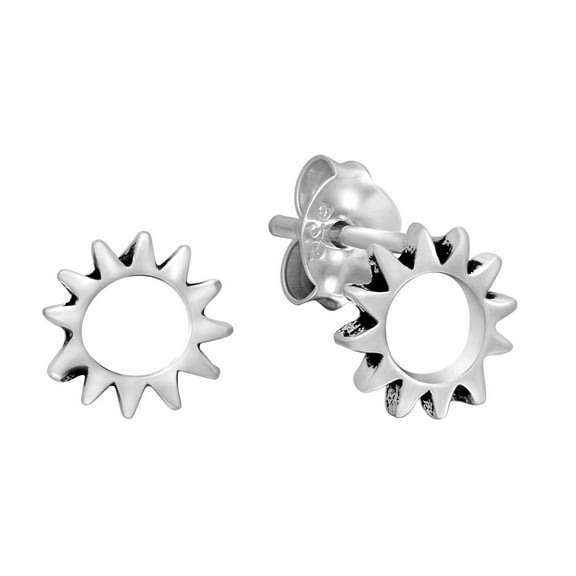 Aeravida Round Blazing Sun Rays Sterling Silver Stud Earrings | Tiny Sterling Silver Stud Earring for women | Sun Stud Earrings | Casual Stud Earrings | Gift for Special Day