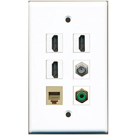 RiteAV - 3 HDMI 1 Port RCA Green 1 Port Coax Cable TV- F-Type 1 Port Phone RJ11 RJ12 Beige Wall Plate