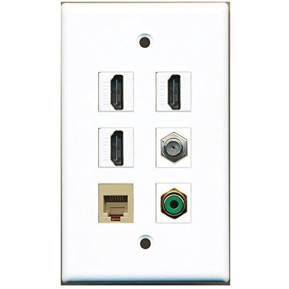 RiteAV - 3 HDMI 1 Port RCA Green 1 Port Coax Cable TV- F-Type 1 Port Phone RJ11 RJ12 Beige Wall Plate