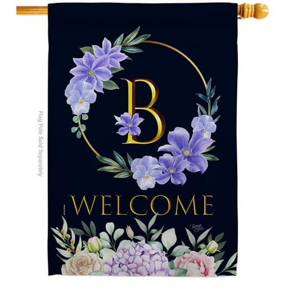 Breeze Decor H130236-BO 28 x 40 in. Welcome B Initial House Flag with Spring Floral Double-Sided Decorative Vertical Flags Decoration Banner Garden Yard Gift