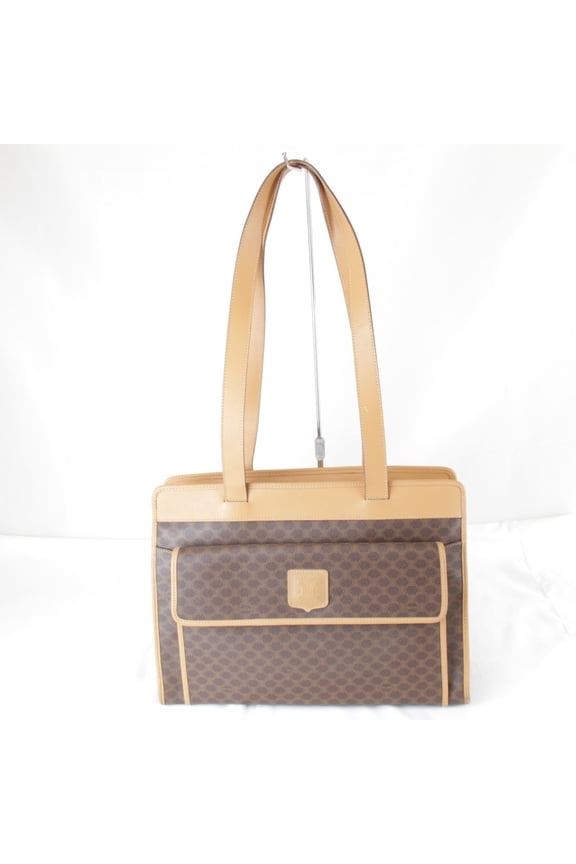 Pre-Owned CELINE Macadam shoulder bag for women, brown, fits A4 size documents