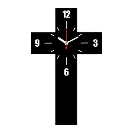 Wall Clock Cross-Shaped Black Modern Minimalist Design for Home Decor, Decorative Cross Religious Gift