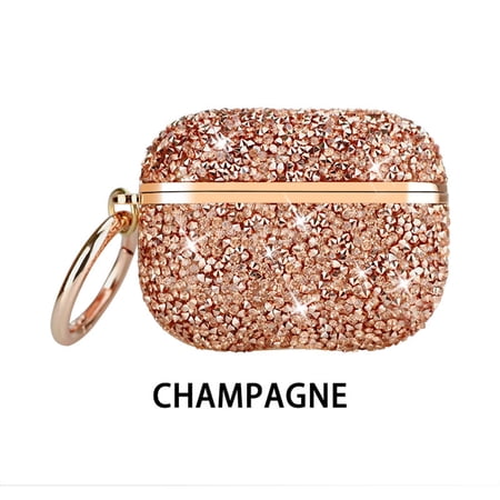 Dteck Case For Apple Airpods Pro Bling Diamonds Keychain Charing Hard Case Protective Cover Rosegold