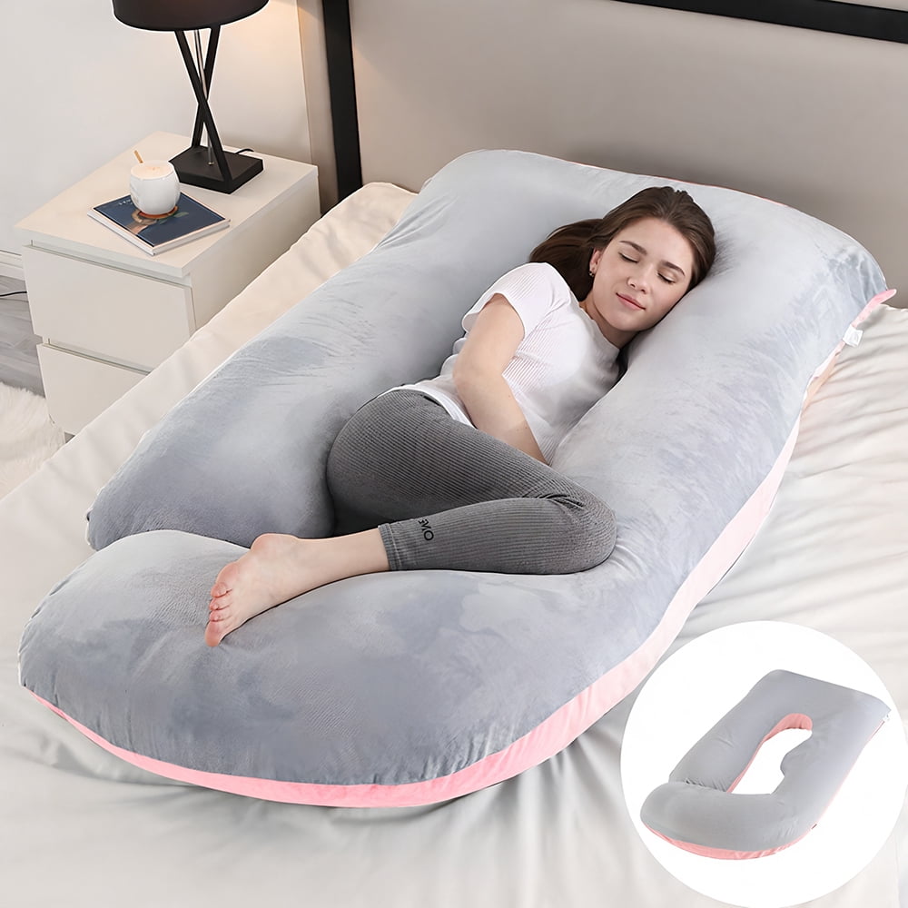 60-inch J-Shaped Pregnancy Pillow, Full Body Maternity Pillow for Side Sleepers, Soft Velvet Removable Washable Cover, Back Hip Leg Support