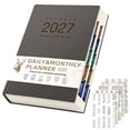 thumbnail image 2 of 2027 Daily Monthly Planner, Leather Cover Business Planner Notebook with Planning Stickers, Time Management Agenda Organizer with Daily Schedule Pages for Office Work Students Study, D, 2 of 3