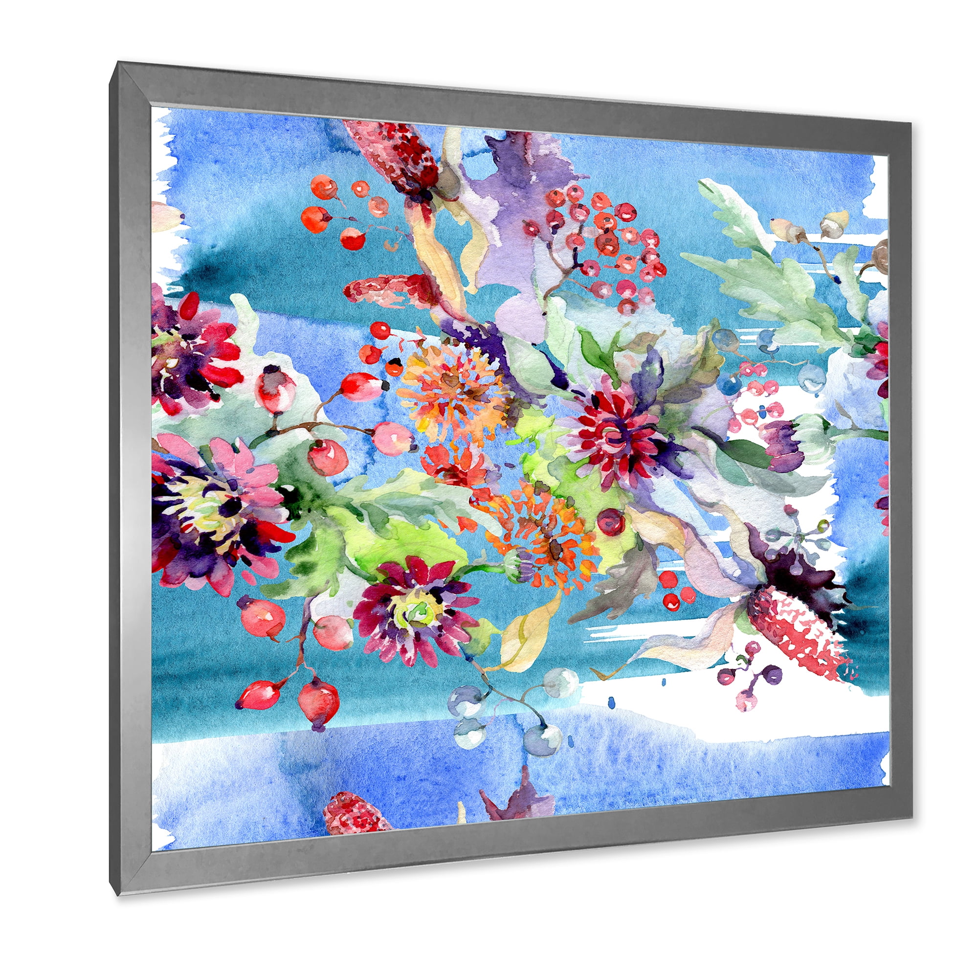 Wildflowers and Vibrant Wild Spring Leaves XIII 16 in x 16 in Framed Painting Canvas Art Print, by Designart