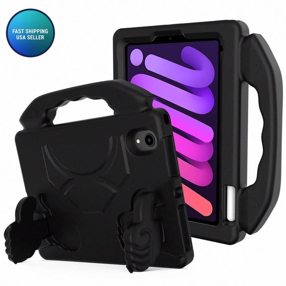 AMZER Kids Case for iPad Mini 6, Lightweight and Full-Body Shockproof Silicone Case Cover with Built-in Foldable Kickstand and Grip Handle