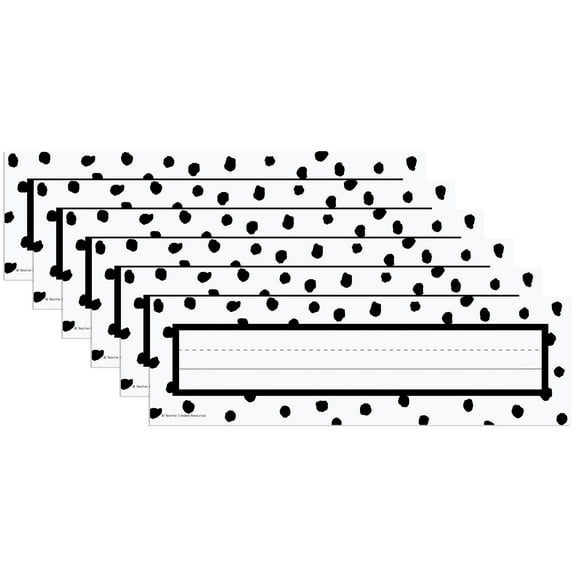Teacher Created Resources Black Painted Dots on White Flat Name Plates, 11-1/2" x 3-1/2", 36 Per Pack, 6 Packs