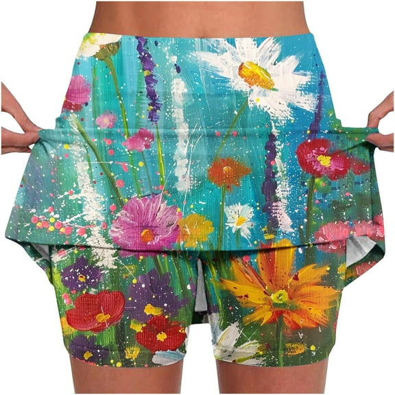 Aboser Womens Daisy Tennis Skirts Built in Shorts Tummy Control High Waisted Skorts Lightweight Casual Workout Skirts Fashion Print Golf Pickleball Skort