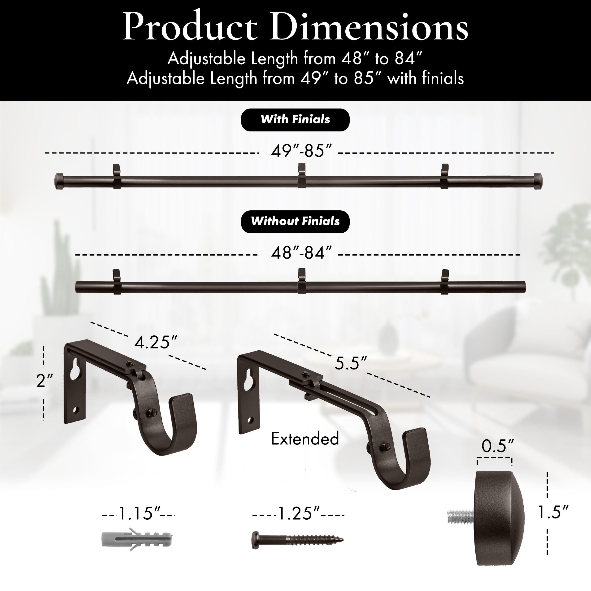 Meriville 1-Inch Diameter End Cap Single Window Treatment Curtain Rod, 48-Inch to 84-Inch, Oil-Rubbed Bronze