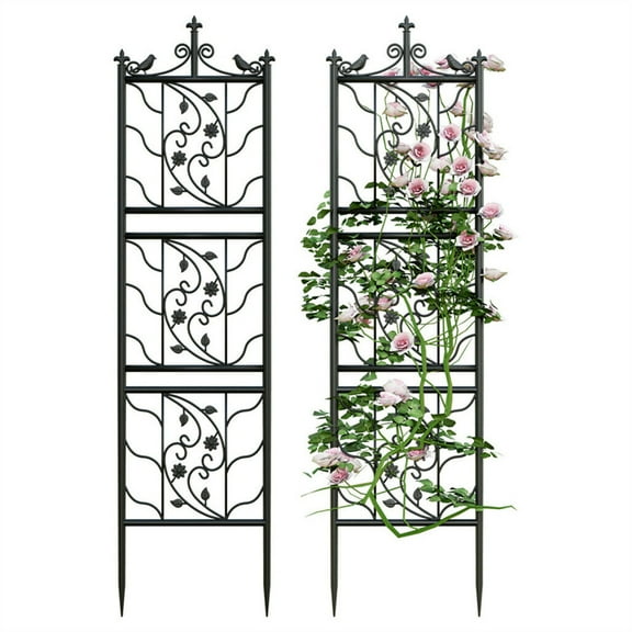 Set of 2 Anti-rust Metal Garden Trellis Patio Backyard Lawn Decorative Fence