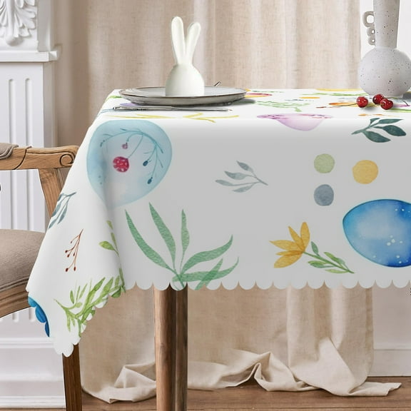 Mizhona Easter Colorful Eggs Rectange Tablecloth Spring Table Cloth for Dinning,Kitchen,Party，60" x 84"