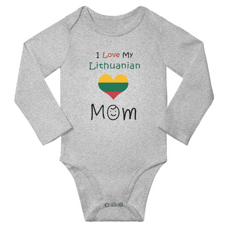

I Love My Lithuanian Mom Baby Long Slevve Rompers Bodysuit (Gray 6-12 Months)