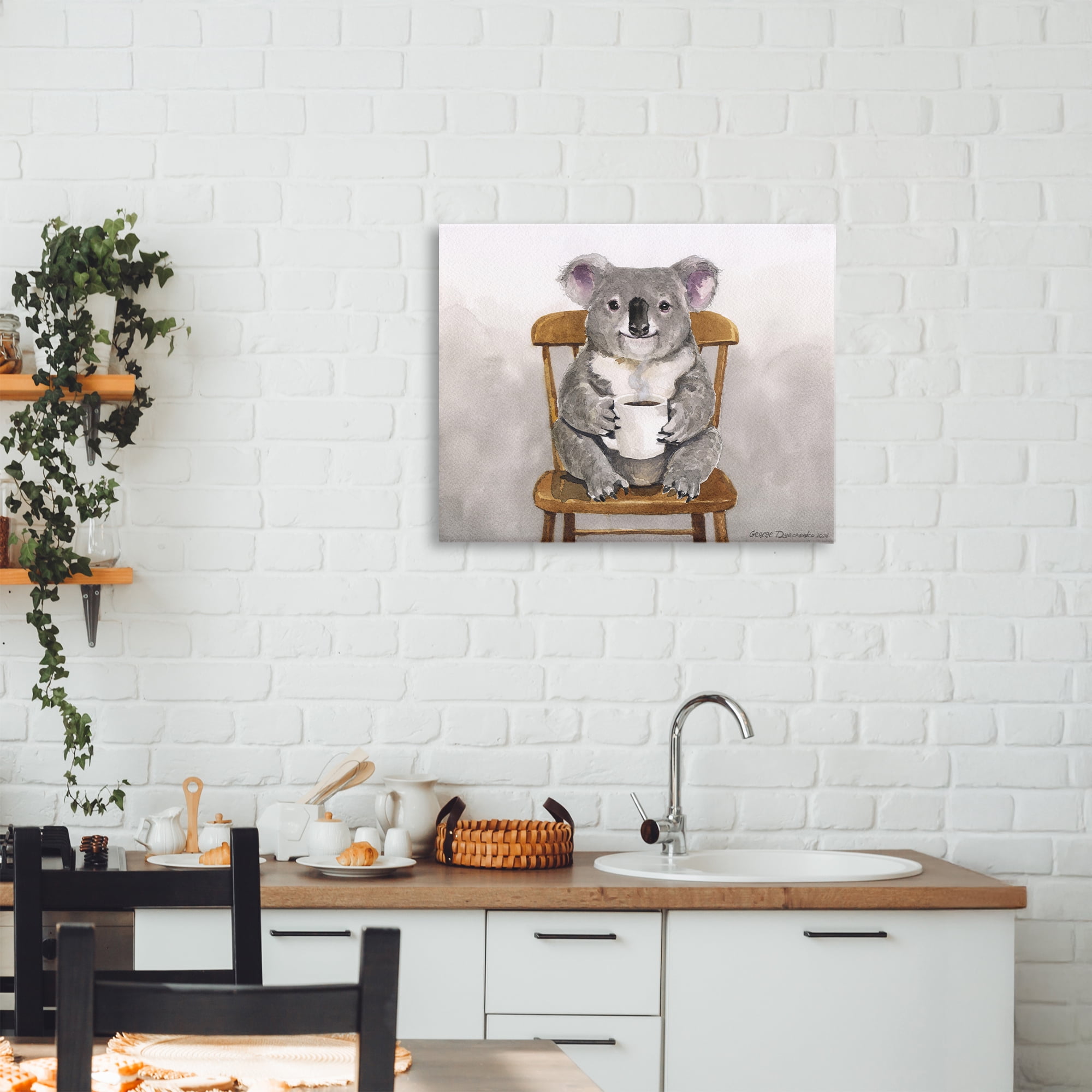 Stupell Industries Koala with Coffee Mug Canvas Wall Art, design by George Dyachenko