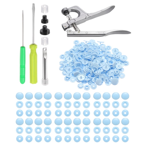 Uxcell Plastic Snaps Fasteners with Snap Pliers, 100 Set T8 Round Resin No-Sew Button Snap Fasteners Kit Light Blue