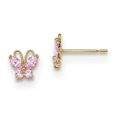 thumbnail image 1 of 14k Yellow Gold Kids Pink Cubic Zirconia Cz Butterfly Stud Earrings Ball Button Animal, 1 of 6