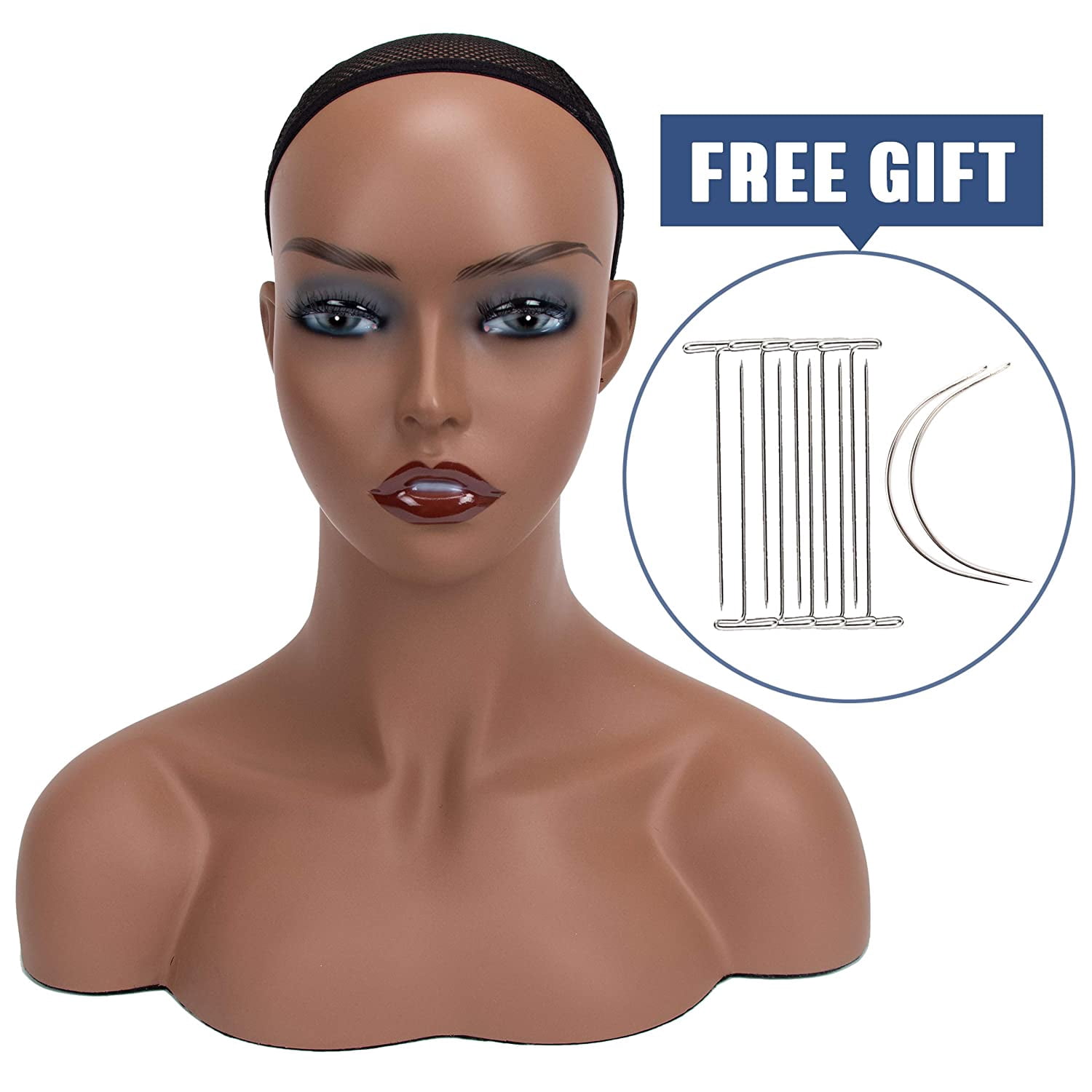 Mannequin PVC Manikin Head Realistic Mannequin Head Bust Wig Mask Stand for Wigs Display Making Styling PMH-DE-AS