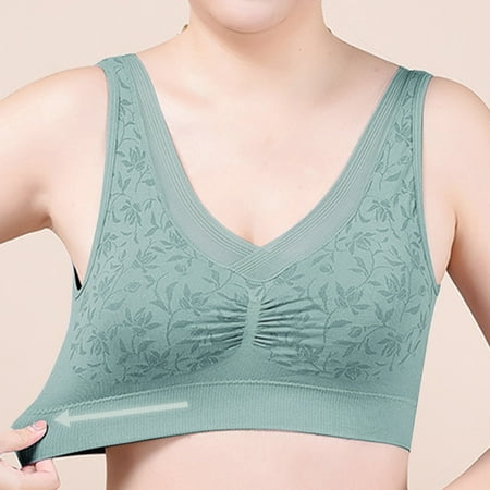 Chuancc Comfy Sports Bras For Women Lace Mesh Wireless Bras Push Up Bralette Seamless Plunge Bra Everyday Bra Breathable Bras For Women No Wire Bras for Women Full Coverage Bras Green 3XL Clearance