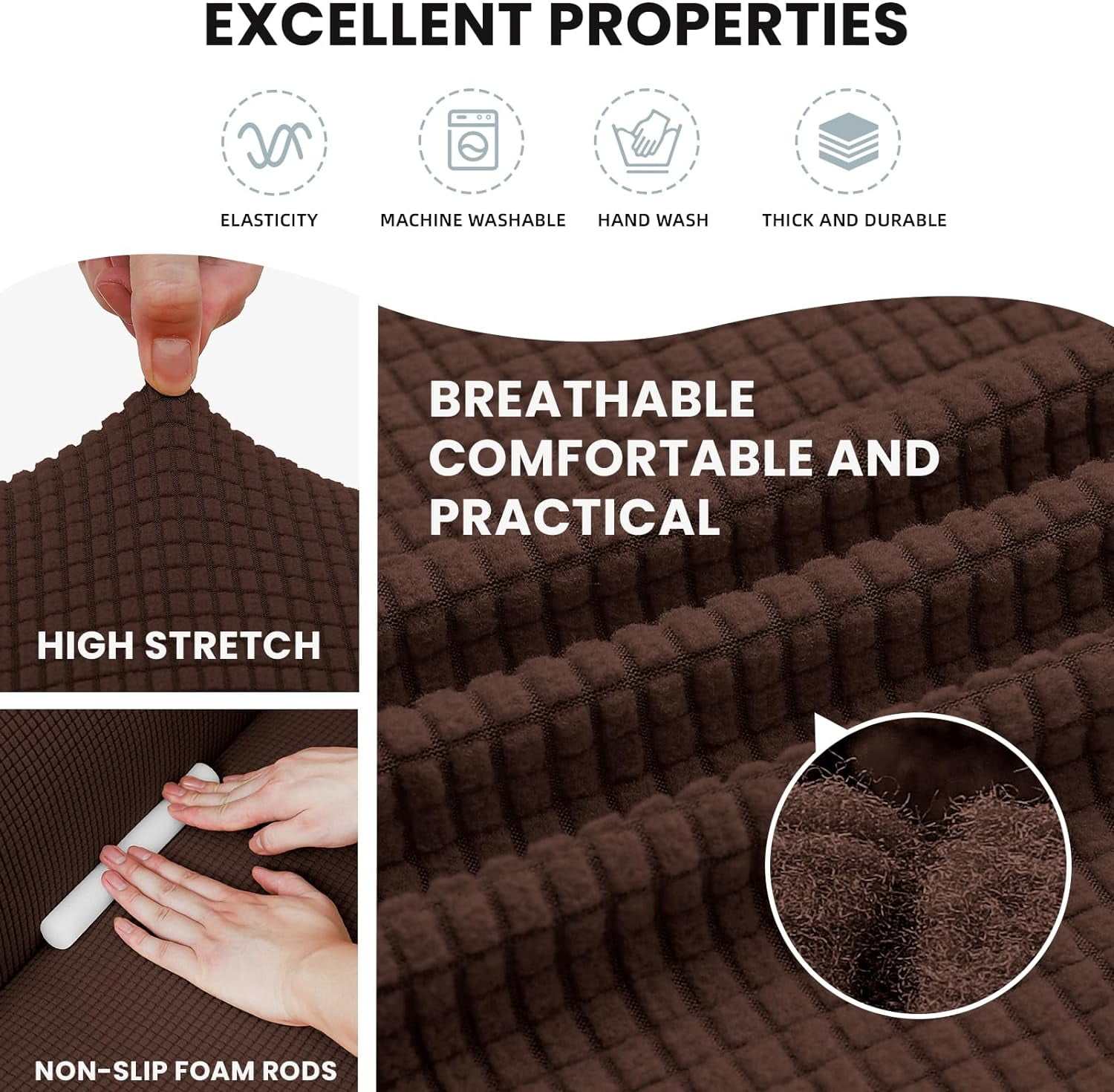Zhuge Stretch Sofa Slipcovers Couch Covers for 3 Cushion Couch Sofa Pet Friendly Non Slip Sofa Cover Washable Furniture Protector with Elastic Bottom (Large,Brown)