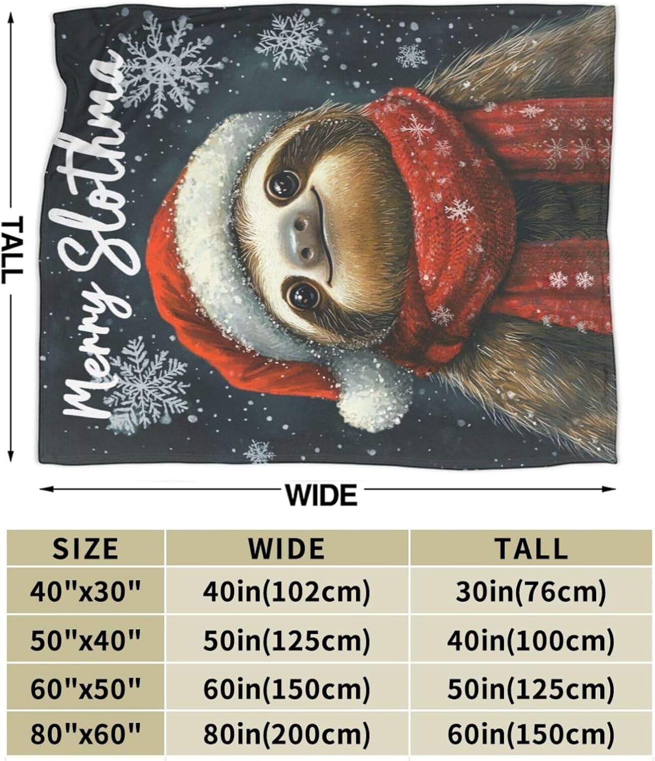 Christmas Sloth Blanket Soft Cozy Cute Sloth Plush Throw Blanket Warm Sloth Flannel Fleece Bedding Stuff Animal Decor Blanket Gifts for Sloth Lover Girls Boys Kids Adults Women Bed Travel 50"x60"