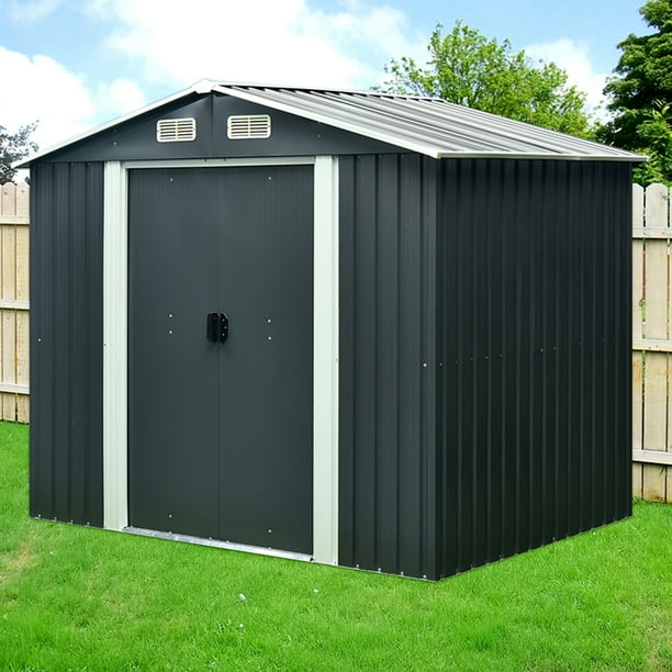 11' x 9' Outdoor Metal Storage Shed, Steel Garden Shed with Sliding