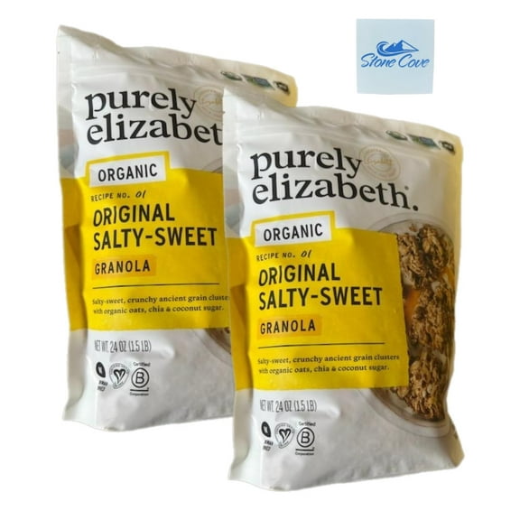 Purely Elizabeth Organic Original Salty Sweet Recipe No. 01 Granola, 48 oz Total Bundle With Stone Cove Fridge Magnet, Gluten Free Vegan