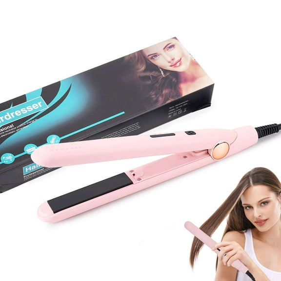 Gustave Flat Iron Hair Straightener and Curler 2 in 1 30s Fast Heating Straightening Curling Iron Hair Styling Tool with 3 Adjustable Temps - Pink