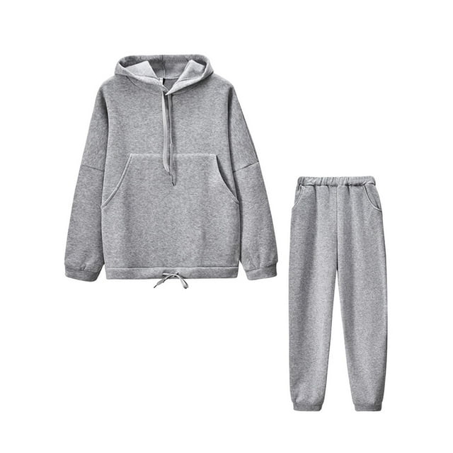 MAWCLOS Ensemble de Détente pour Femmes à Capuche, Manches Longues, Deux Pièces, Gris Clair TG