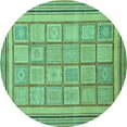 thumbnail image 1 of Ahgly Company Machine Washable Indoor Round Abstract Turquoise Blue Modern Area Rugs, 4' Round, 1 of 4