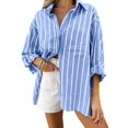 thumbnail image 2 of Women'S Classic-Fit Long Sleeve Shirt Button-Down Long Sleeve Casual Blouse Shirt Blue L, 2 of 8