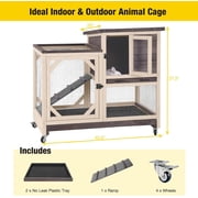 Aivituvin Rabbit Hutch Rabbit Cage Indoor Bunny Hutch with Run Outdoor Rabbit House with Two Deeper No Leak Trays - 4 Casters Include (Without Bottom Wire Netting)