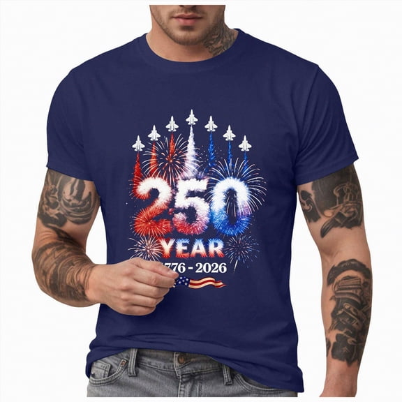 Yindaity American Flag Shirt Men Men's Graphic Tees, Short Sleeve USA Flag Crewneck Casual American Patriotic Regular T-Shirt for Men(Dark Blue,L)