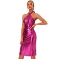 thumbnail image 1 of Vestido de Cuello Halter Cruzado para Mujer Vestido Brillante Y2K Keyhole Bodycon Midi Vestido de Fiestas Rosa caliente XL, 1 of 5