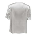 thumbnail image 4 of Womens Casual Tops Satin V Neck Button Up Short Sleeve Ruffle Womens Clothing,White,S, 4 of 5