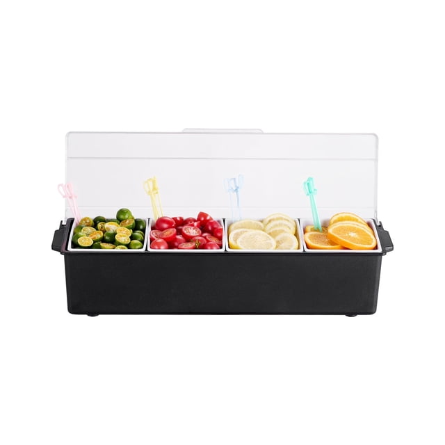 Servidor de condimentos refrigerado VEVOR de 4 compartimentos enfriado con hielo con tapa