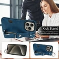thumbnail image 5 of for iPhone 11 Pro Max Wallet Case with Card Holder, Hand Wrist Strap Loop Holder Kickstand, Finger Grip Ring Buckle PU Leather Double Buttons Shockproof Cover for iPhone 11 Pro Max, Blue, 5 of 10