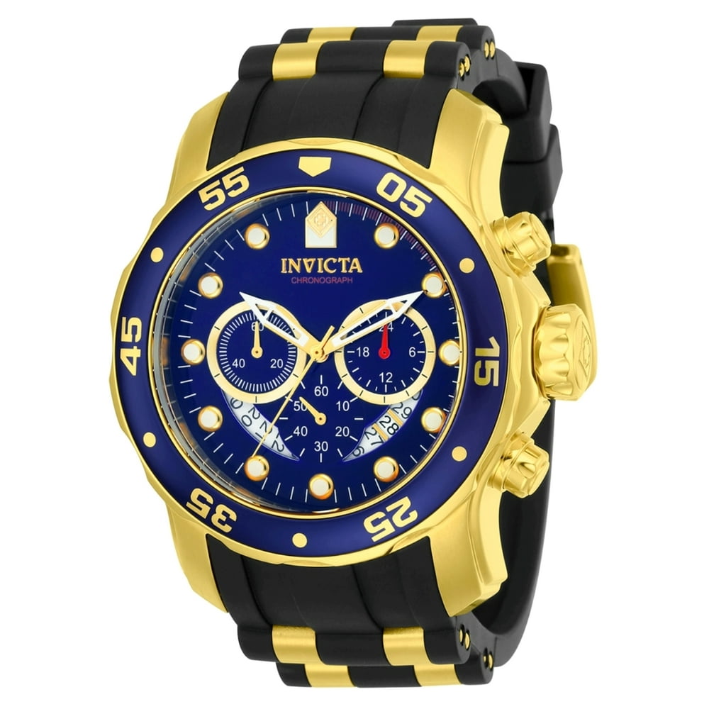 Invicta - Invicta Men's New! 21929 Pro Diver Scuba 18kt Gold Plated Blue Chronograph Watch