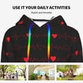 thumbnail image 4 of Picia Cardiogram and Heart Pattern Casual Women's Hoodie, Hooded Sweatshirt with Kangaroo Pocket, Comfortable Pullover with Eye-catching Drawstrings-Small, 4 of 7