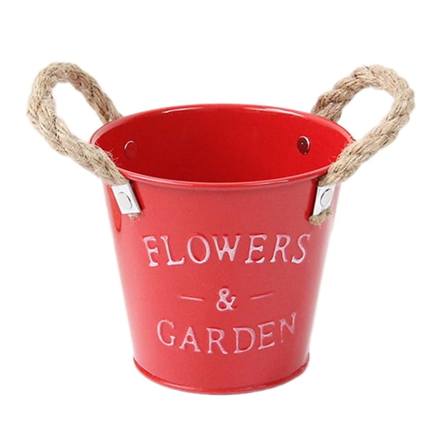 DOLITY Farmhouse Flower Planter Tin Bucket Desktop Storage Barrel for Front Porches Red