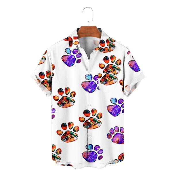 Ceisia Men's Casual Valentine's Day Short Sleeve Shirt Pet & Heart Print Regular Straight Fit Turn-Down Collar Spring Summer Shirt Gift