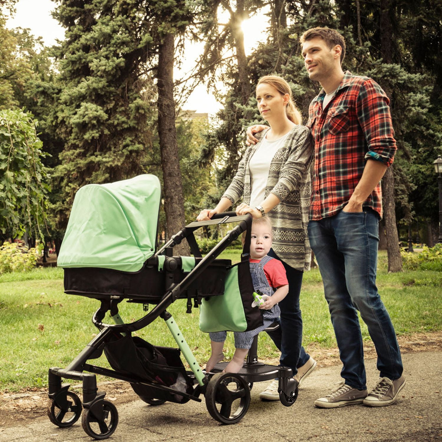 Teqhome Universal Stroller Board with Detachable Seat 2 in 1 Sit and Stand Stroller Glider Board for Most Strollers Holds Children Up to 55 LBs Stroller Standing Board (Black)