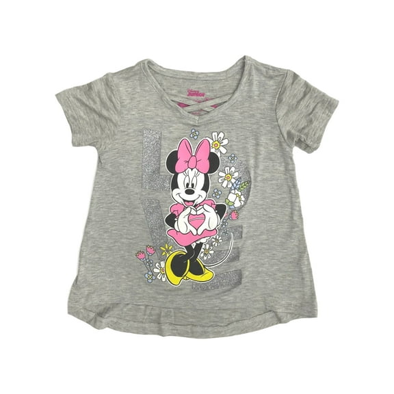 Disney Infant Girls Short Gray & Silver Sparkle Minnie Mouse Love Tee Shirt 18m