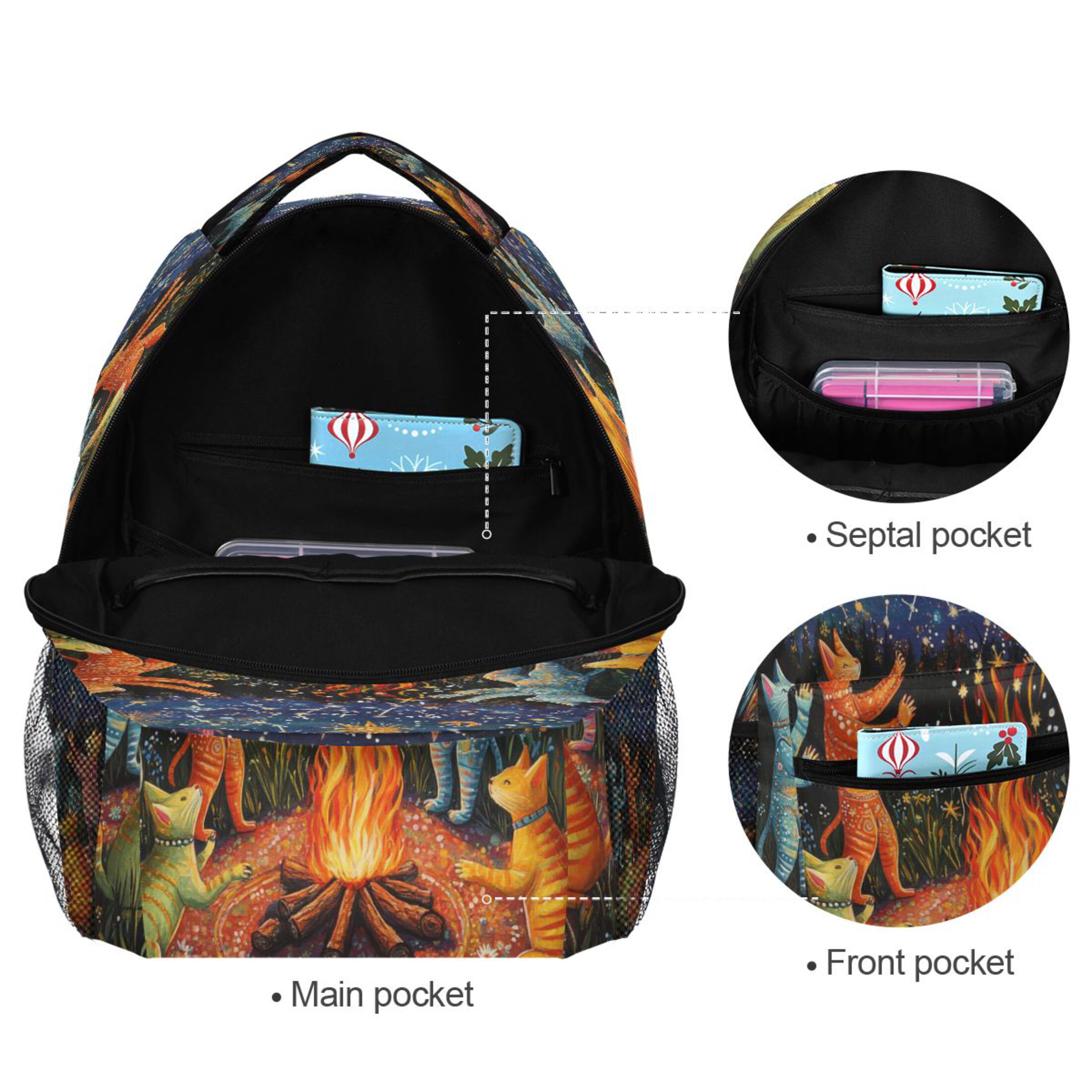 DIXRUYEE Backpack Schoolbag Cats under The Starlit Sky Pattern 15L/18L 2-SIZE
